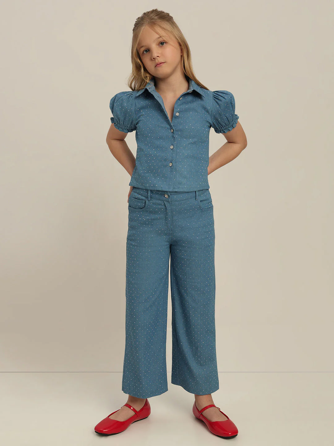 GIRL Blue Embellished Denim Shirt - Image 5