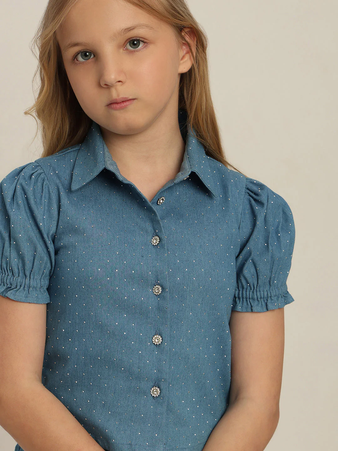 GIRL Blue Embellished Denim Shirt - Image 6