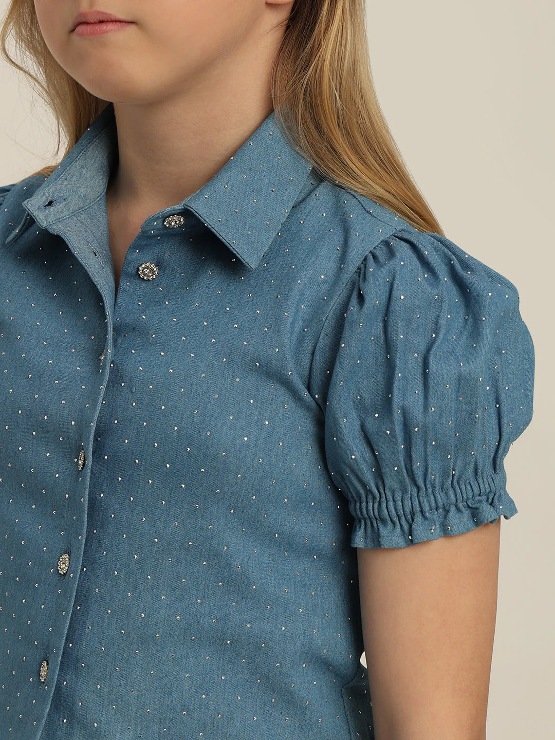 GIRL Blue Embellished Denim Shirt - Image 8
