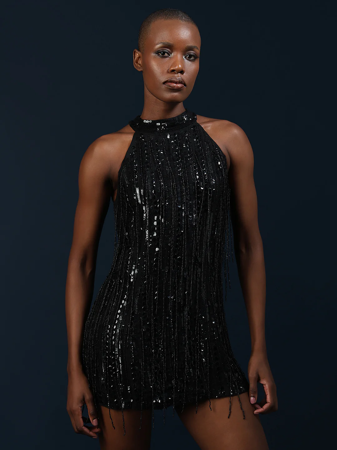 Marquee Fringe Detail Halter Neck Dress - Image 2