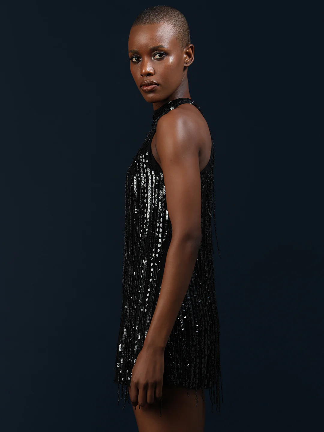 Marquee Fringe Detail Halter Neck Dress - Image 3