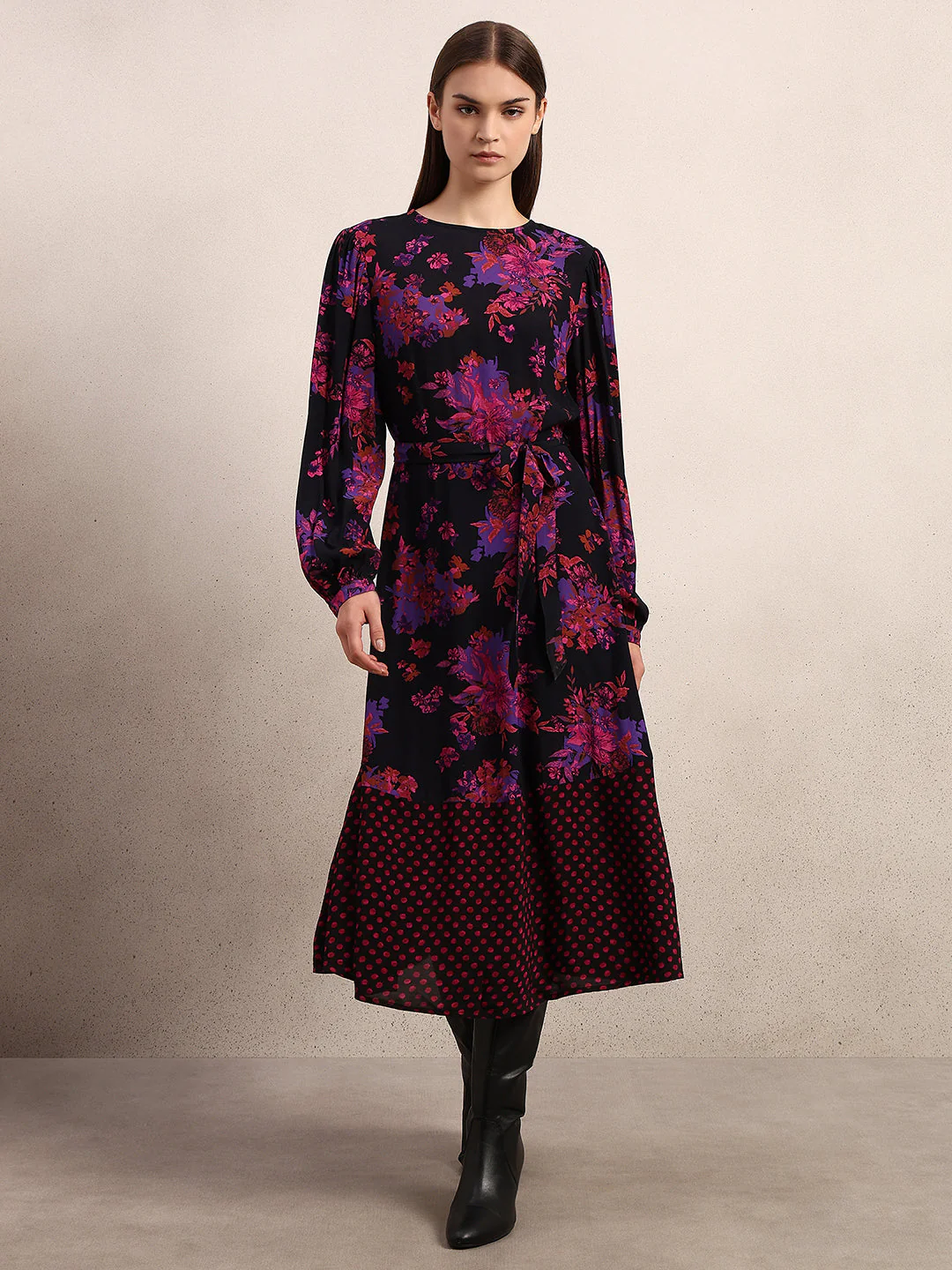 Black Printed Midi Dress - Image 2
