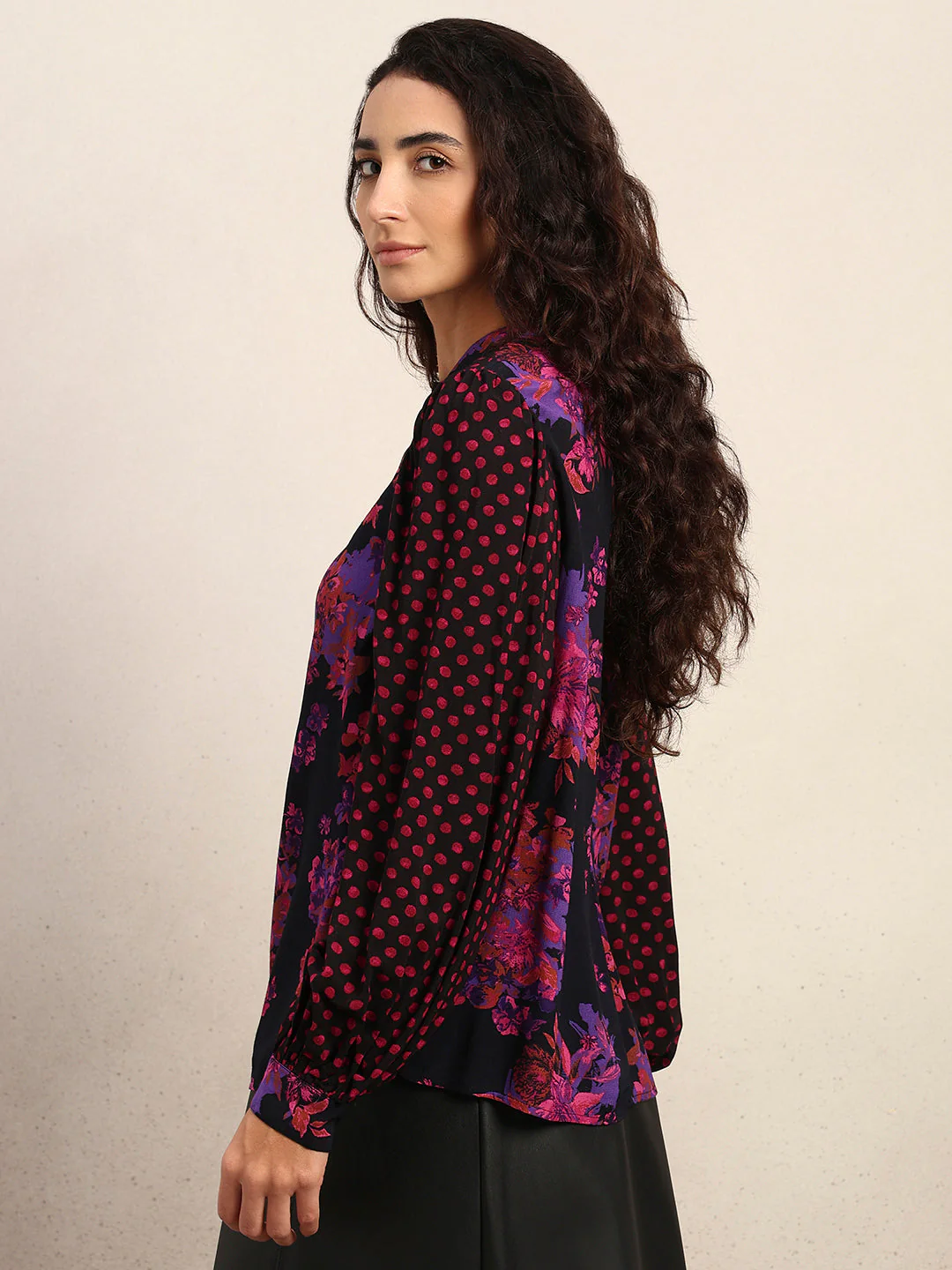 Black Floral Print Top - Image 3