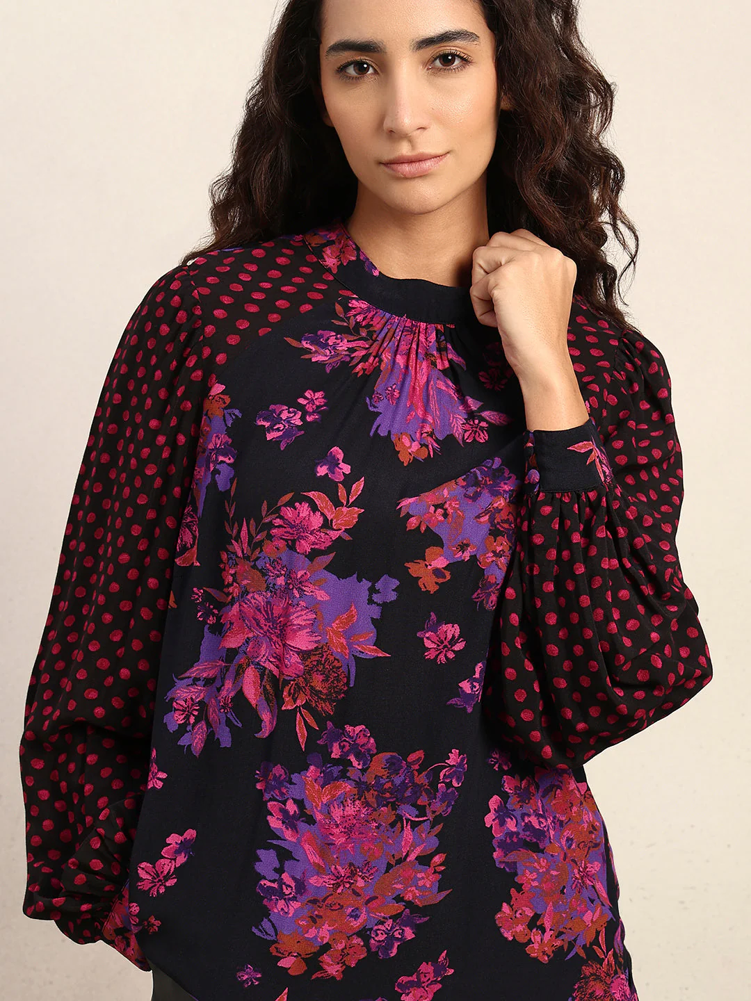 Black Floral Print Top - Image 6