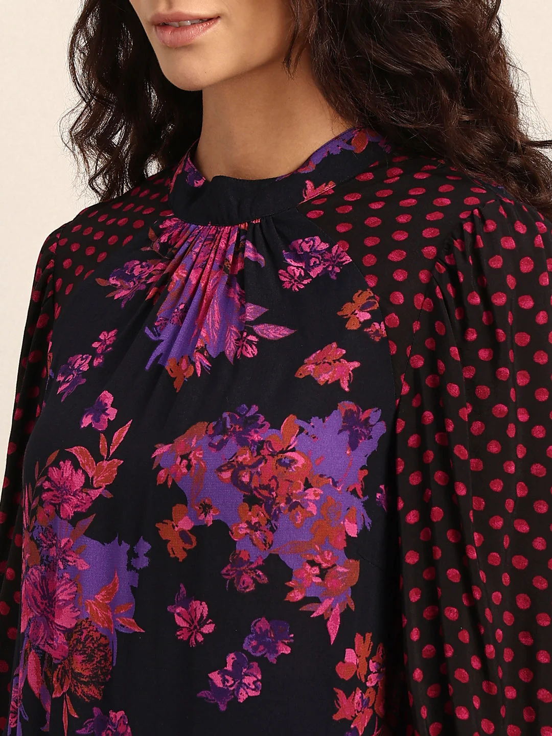 Black Floral Print Top - Image 8