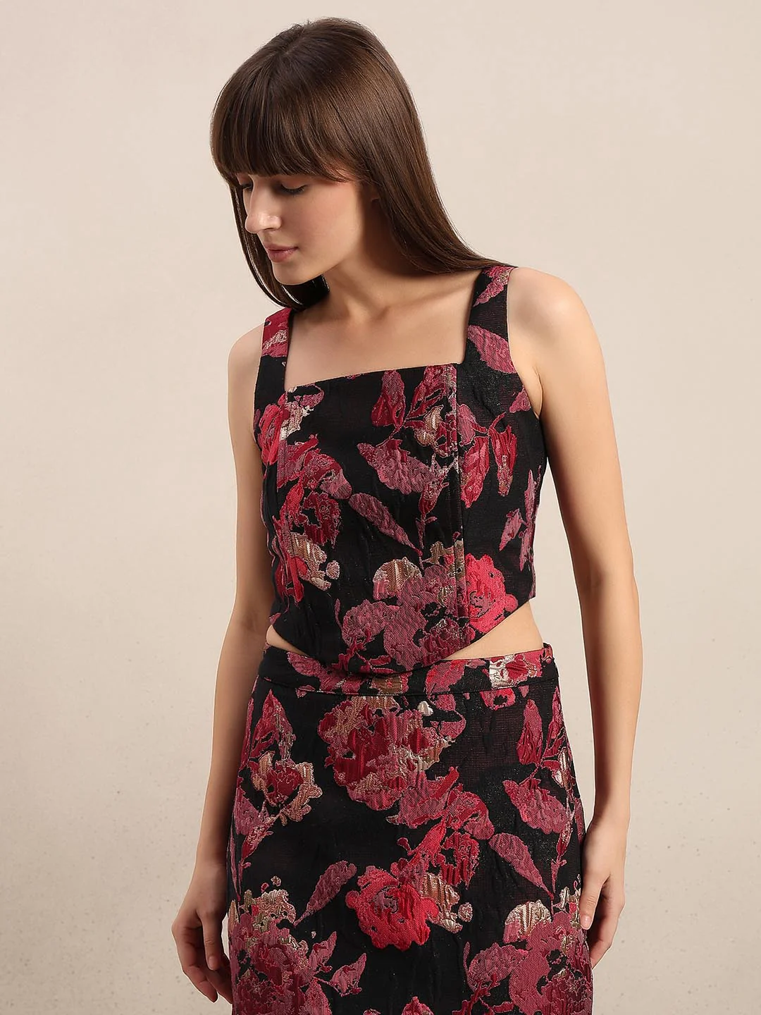 Black Jacquard Cropped Top - Image 2