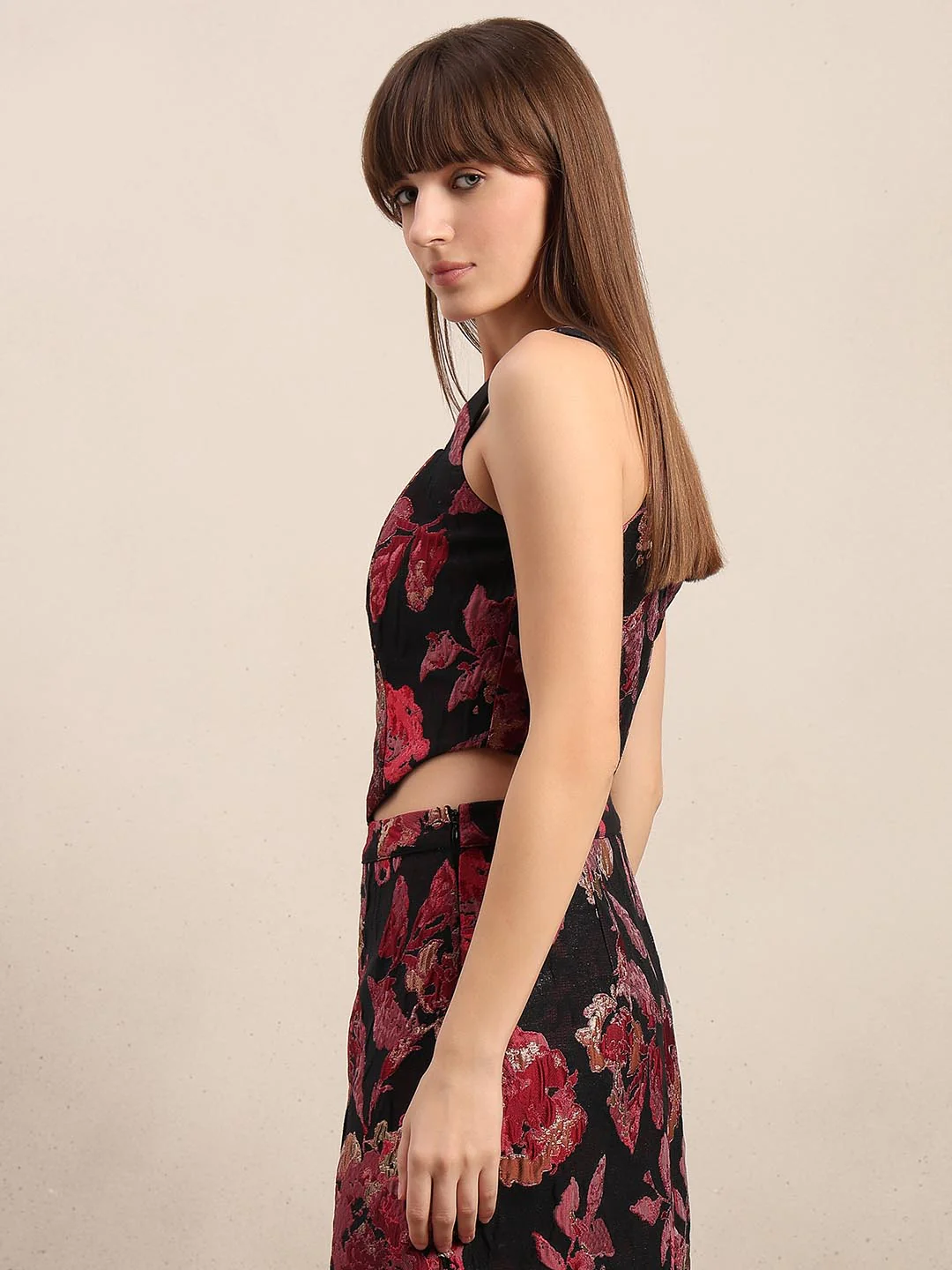 Black Jacquard Cropped Top - Image 3