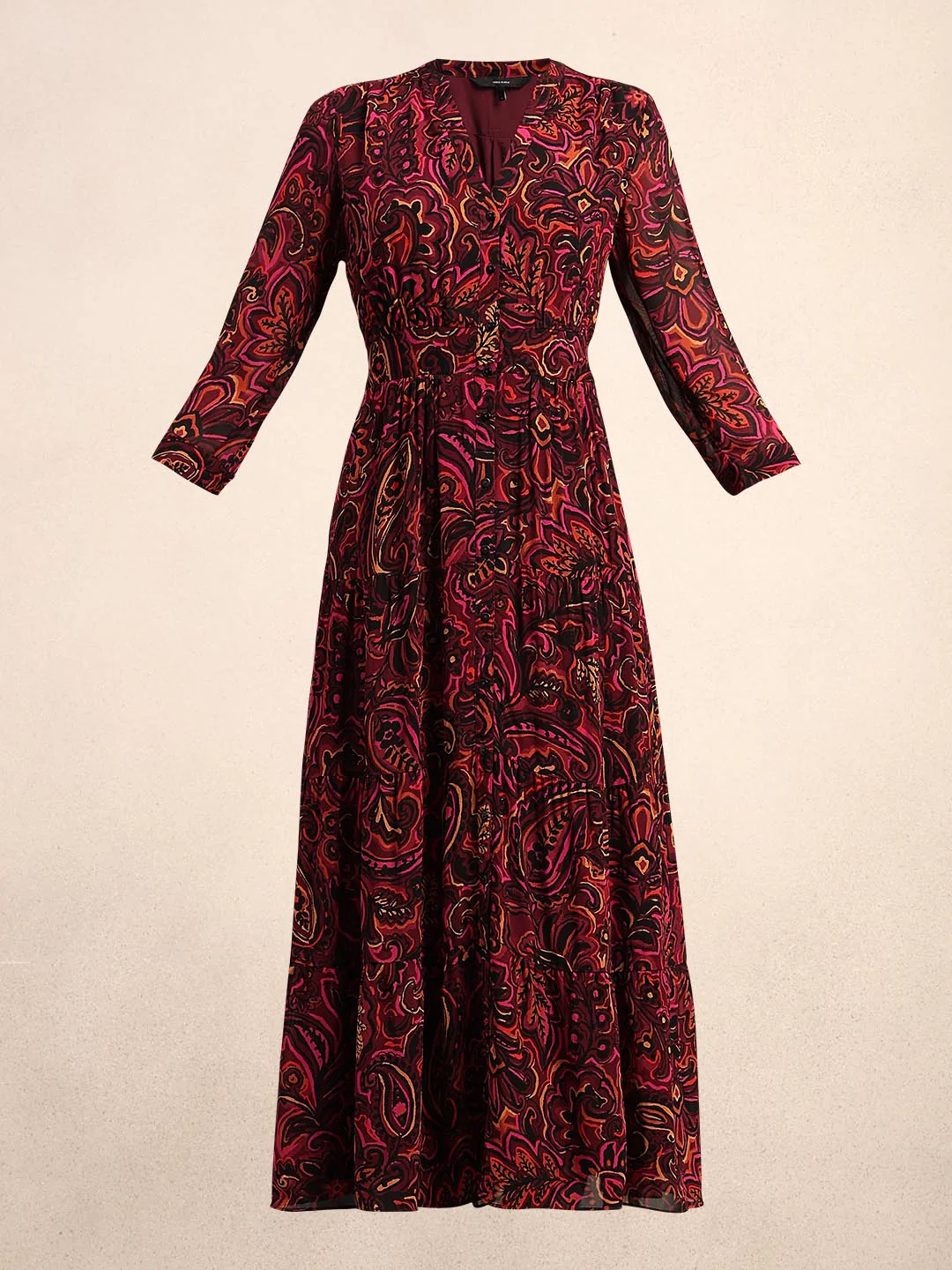 Maroon Printed V-Neck Dress - Image 7