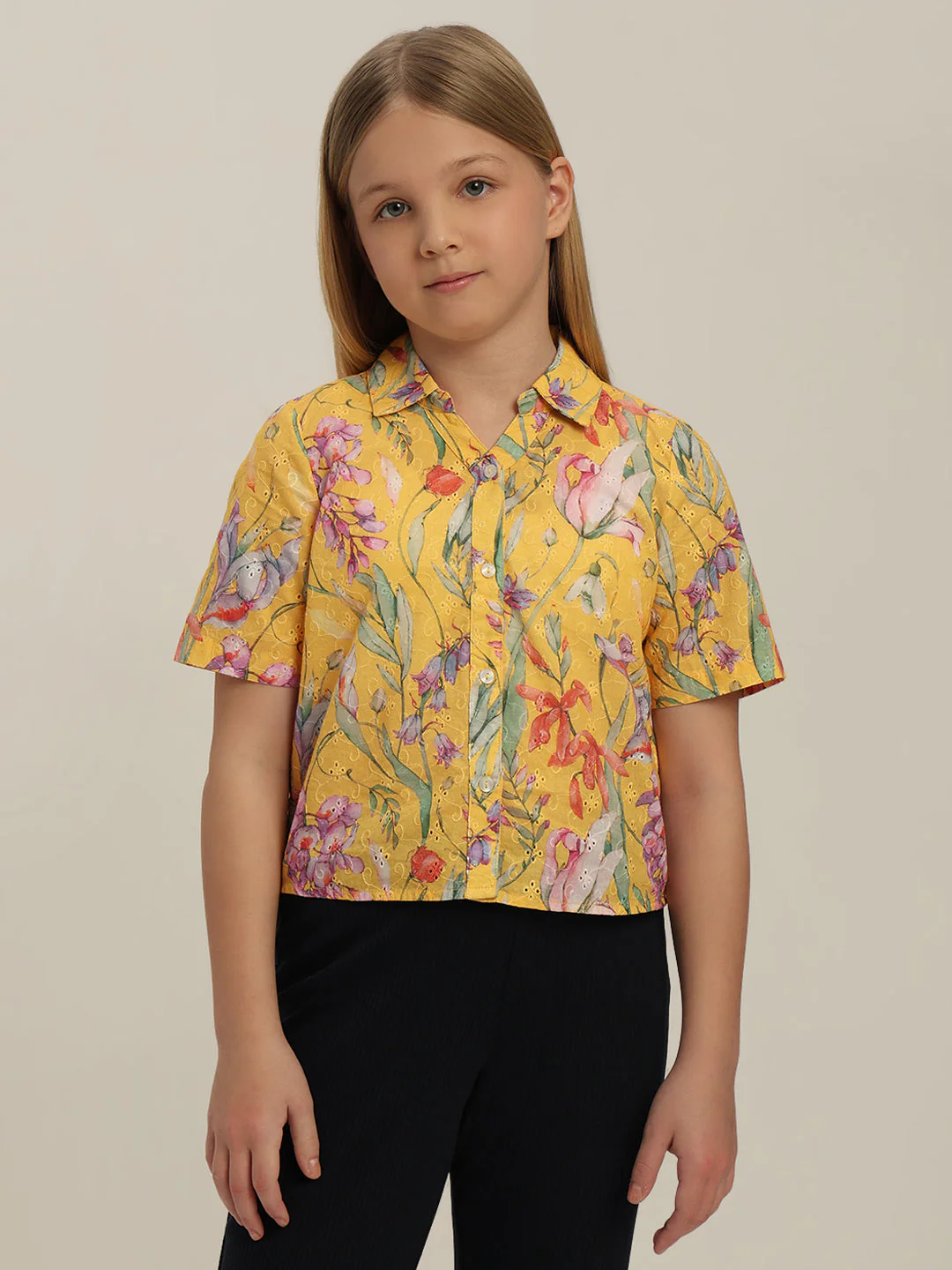 GIRL Yellow Floral Cotton Shirt - Image 2