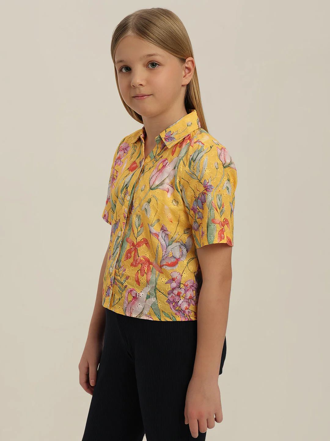 GIRL Yellow Floral Cotton Shirt - Image 3