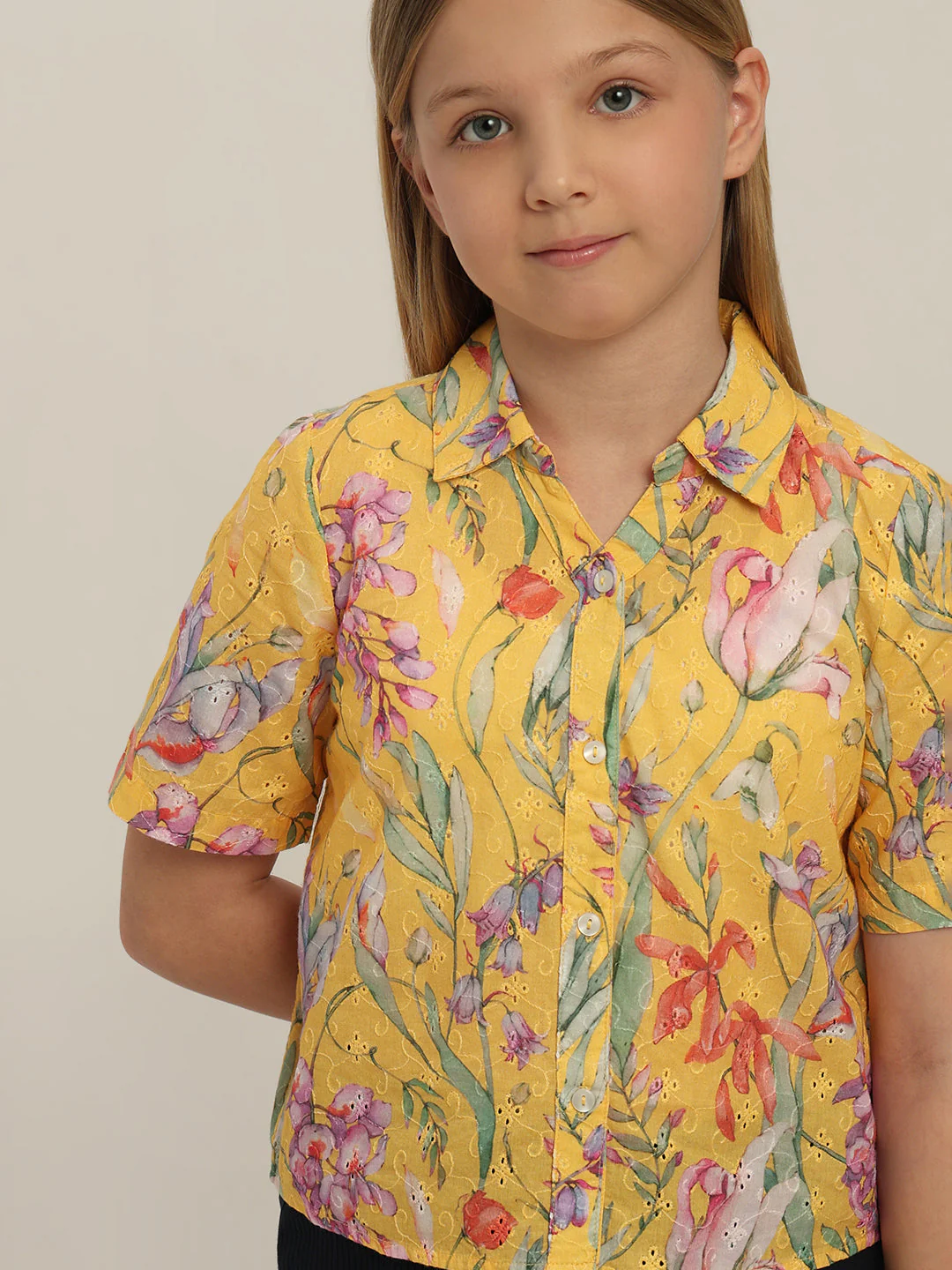 GIRL Yellow Floral Cotton Shirt - Image 6
