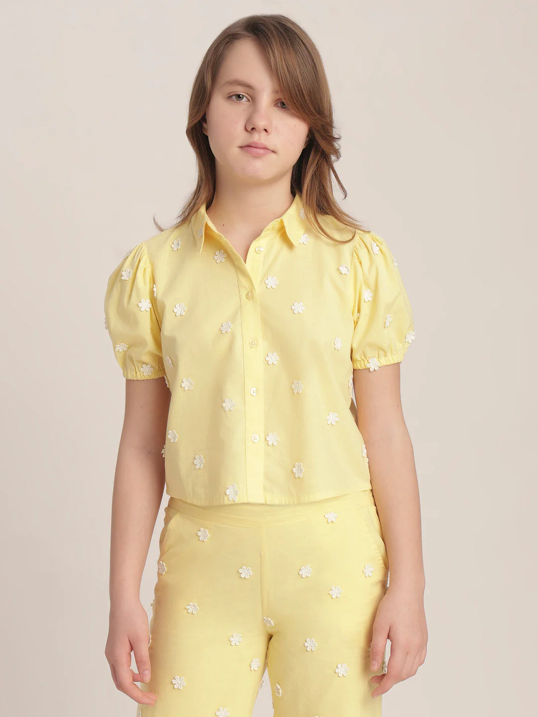 Girls Floral Embroidered Shirt - Image 2