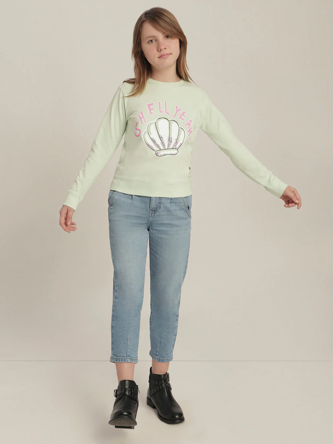 Girls Green Seashell Print Sweatshirt - Image 5