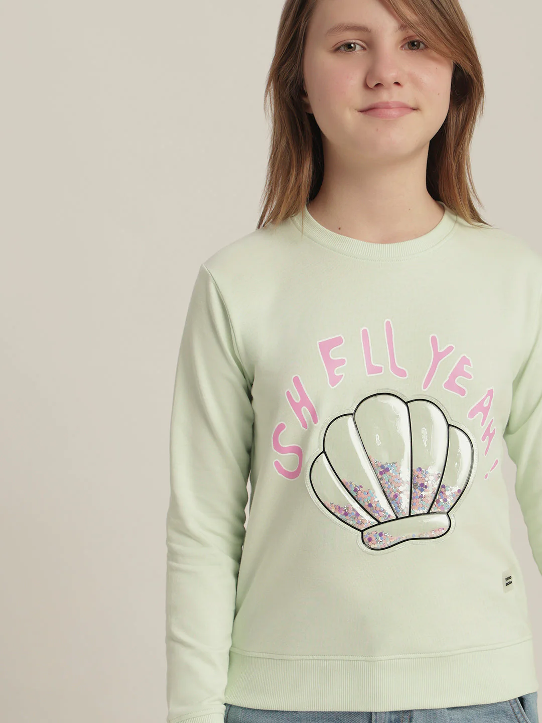 Girls Green Seashell Print Sweatshirt - Image 6
