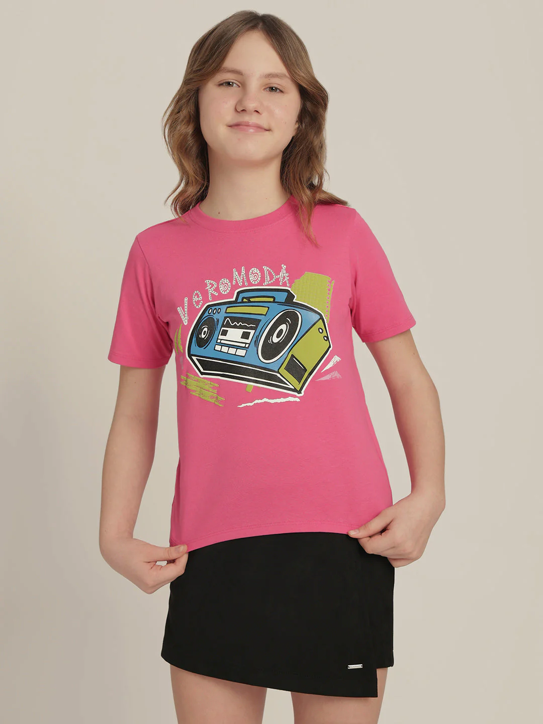 Girls Bright Pink Printed T-shirt - Image 2