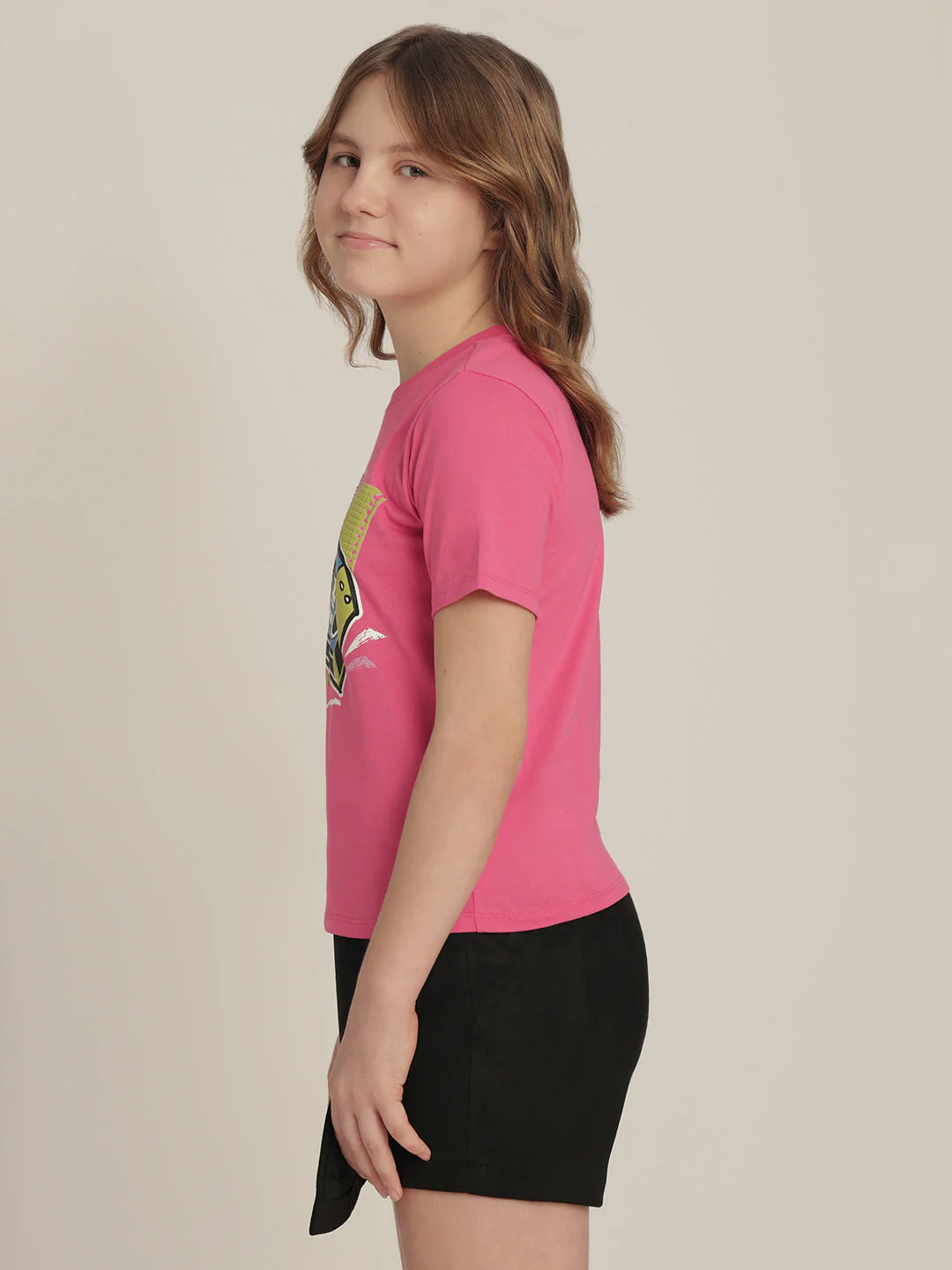 Girls Bright Pink Printed T-shirt - Image 3