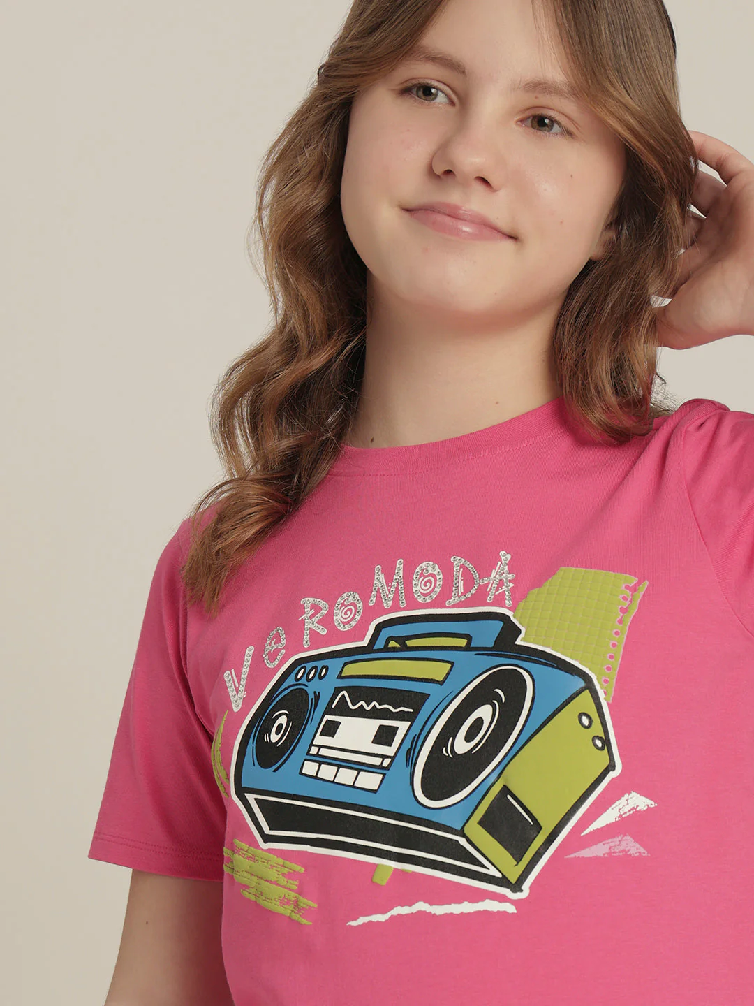 Girls Bright Pink Printed T-shirt - Image 6