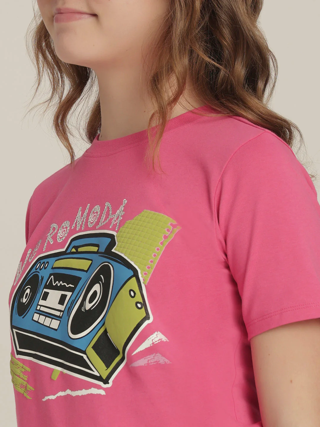 Girls Bright Pink Printed T-shirt - Image 8
