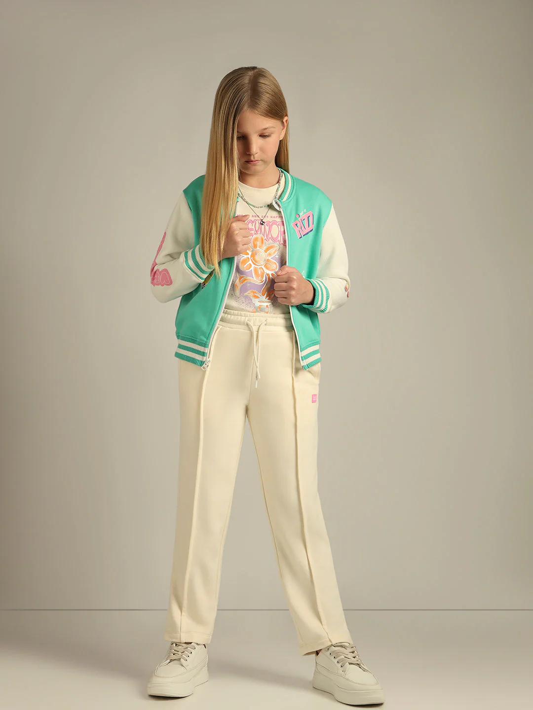 Girls Cream Fleece Joggers