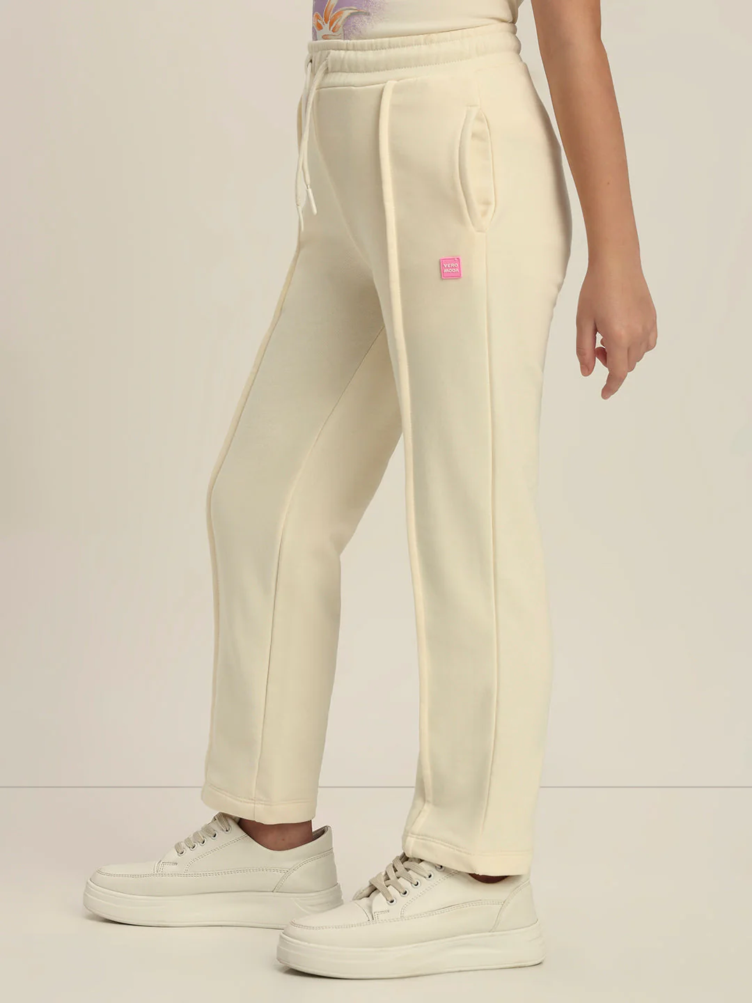 Girls Cream Fleece Joggers - Image 3