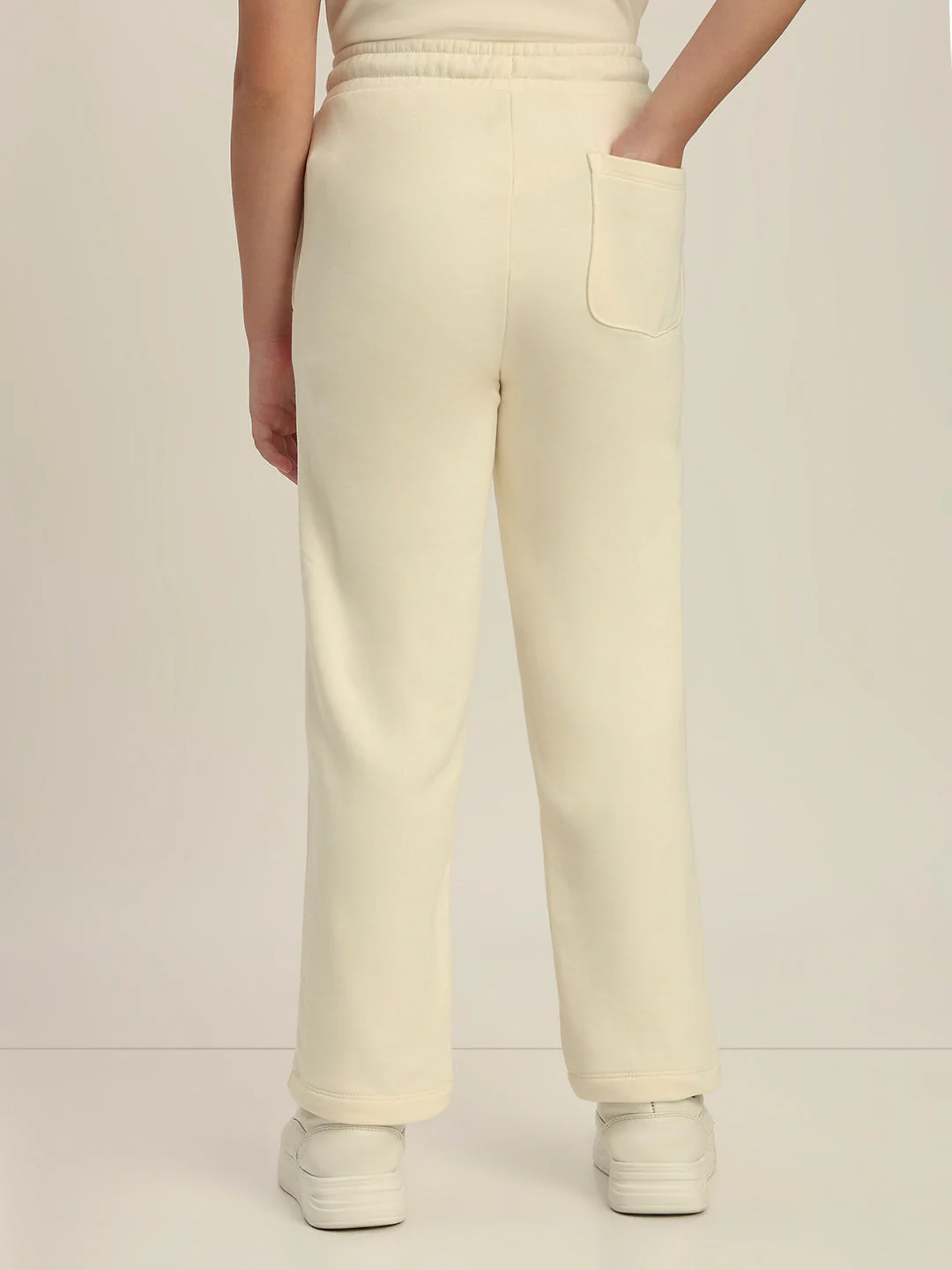 Girls Cream Fleece Joggers - Image 4