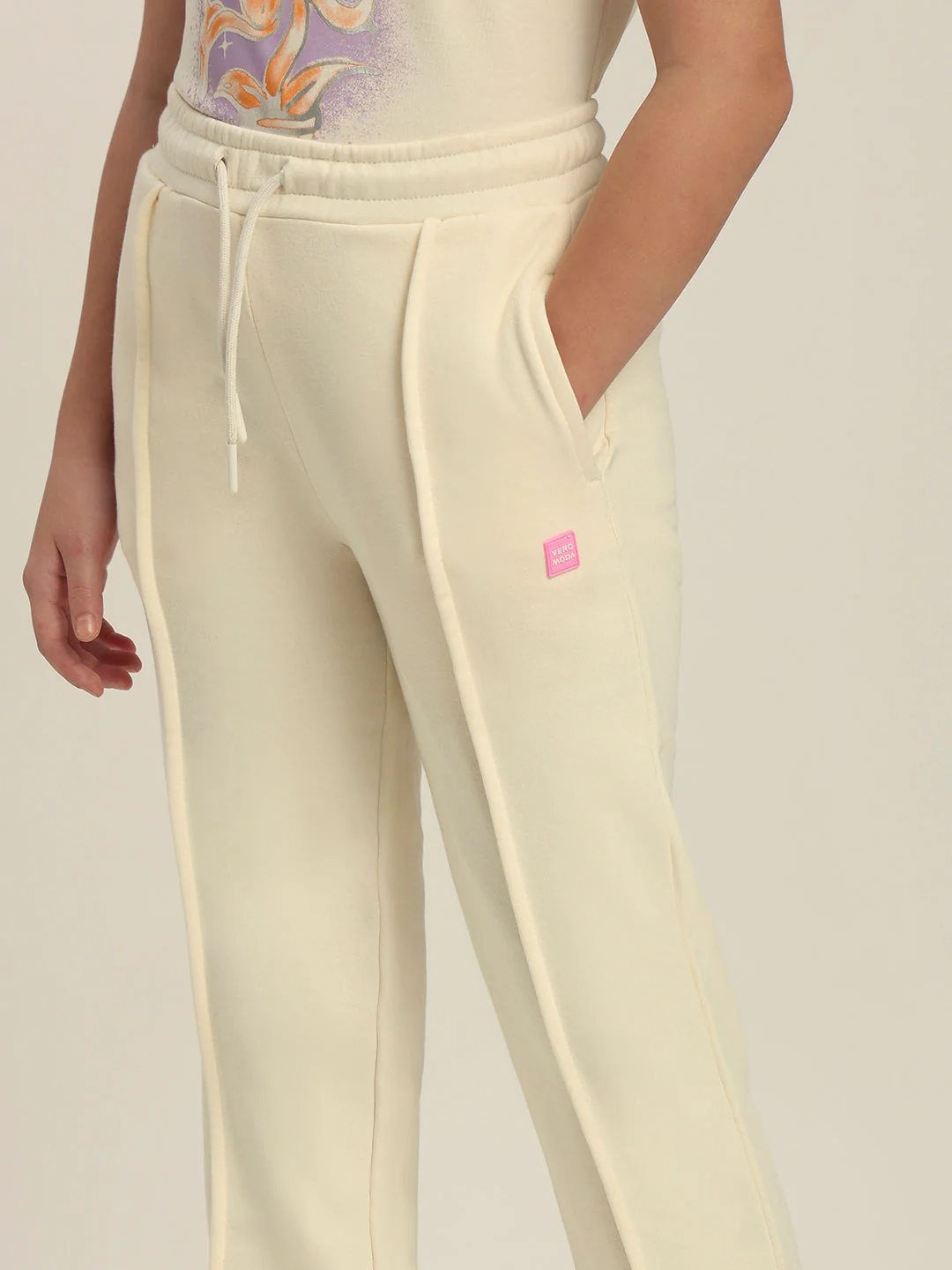 Girls Cream Fleece Joggers - Image 6
