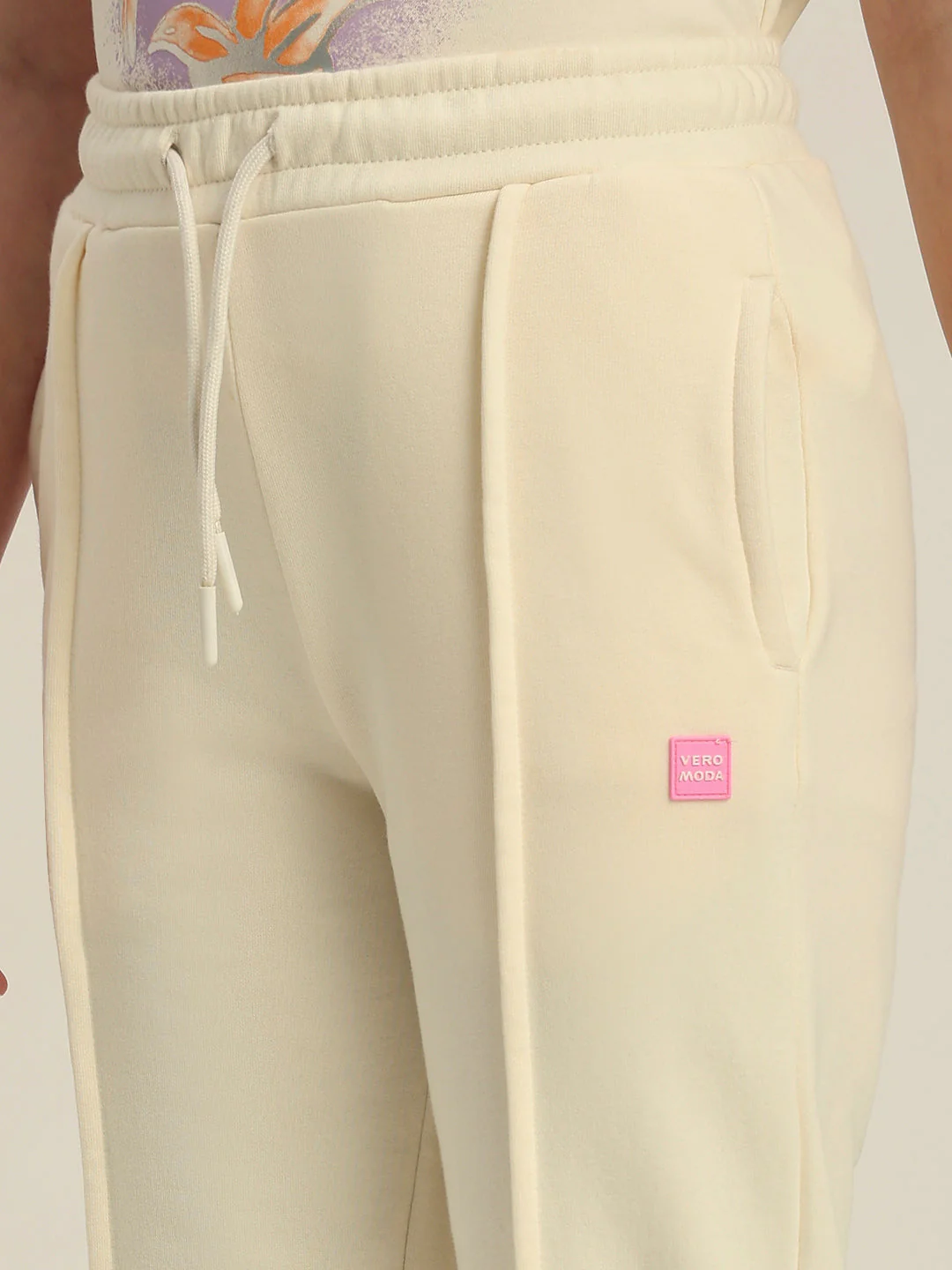 Girls Cream Fleece Joggers - Image 8