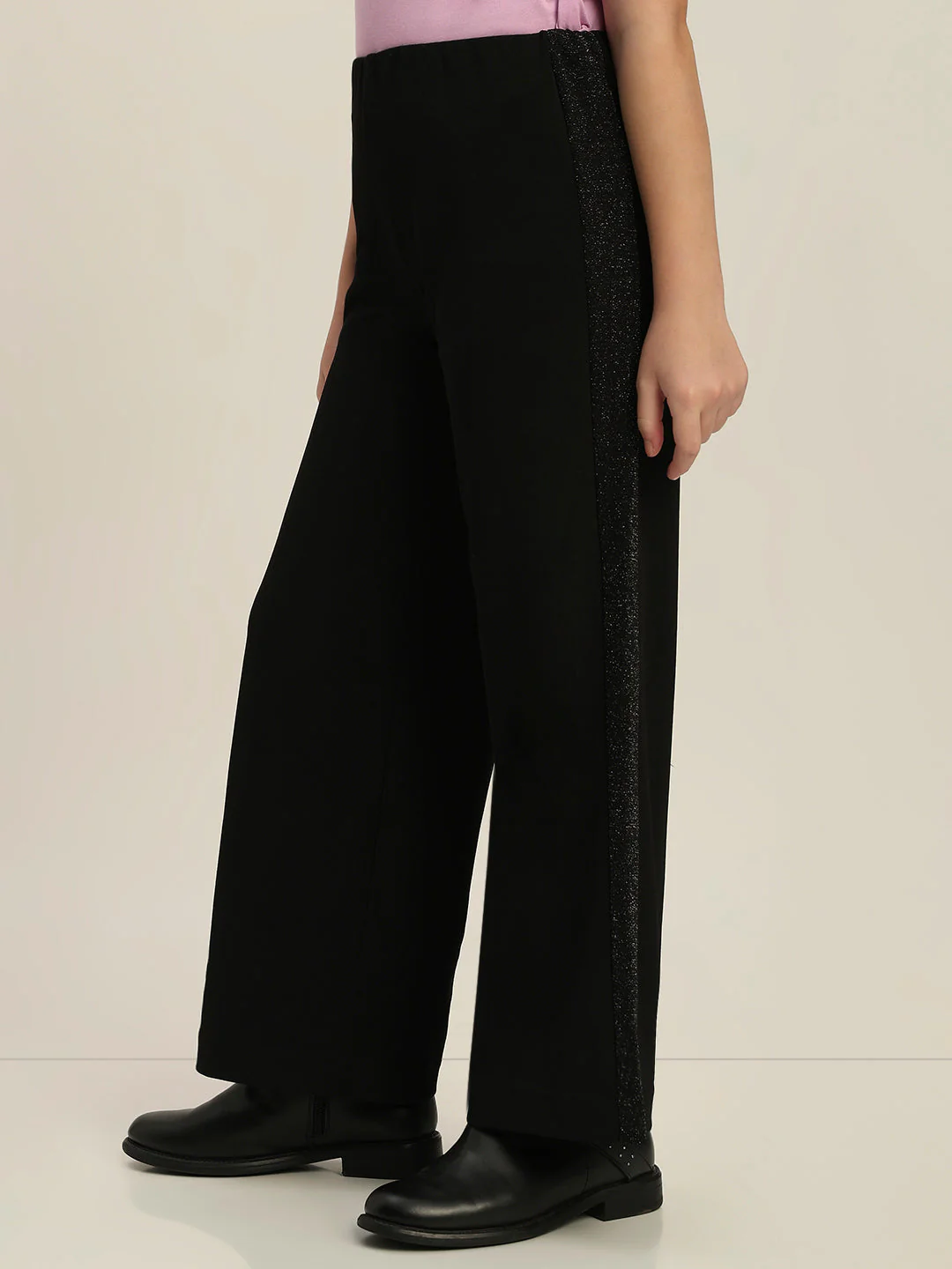 Girls Black Glitter Wide Leg Pants - Image 3
