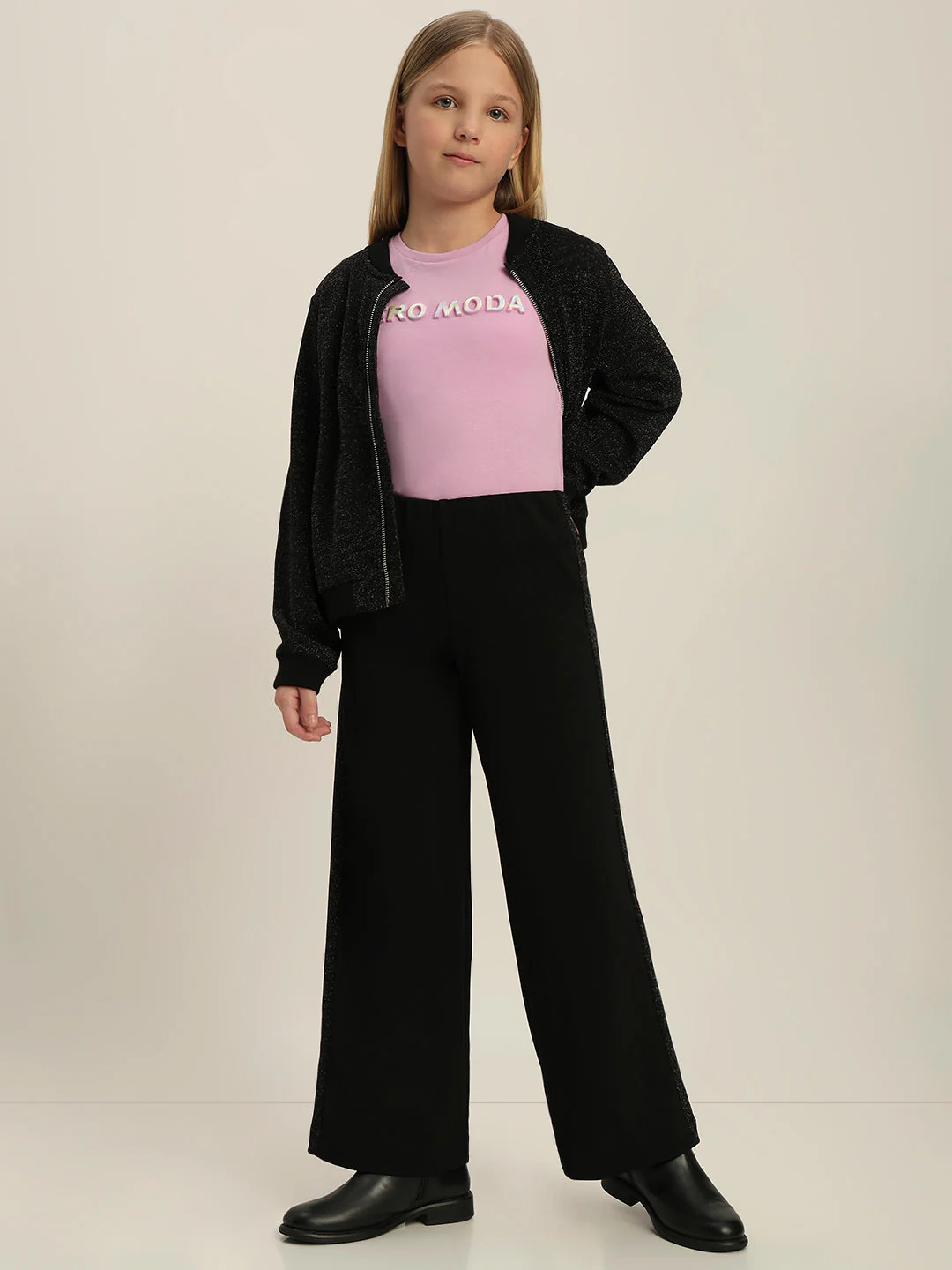 Girls Black Glitter Wide Leg Pants - Image 5