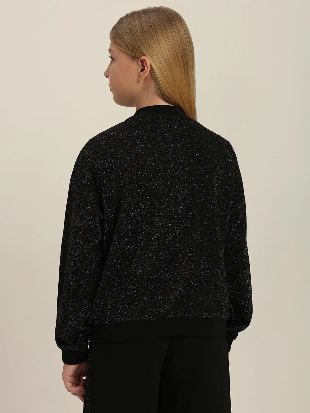 Girls Black Glitter Bomber Jacket - Image 4