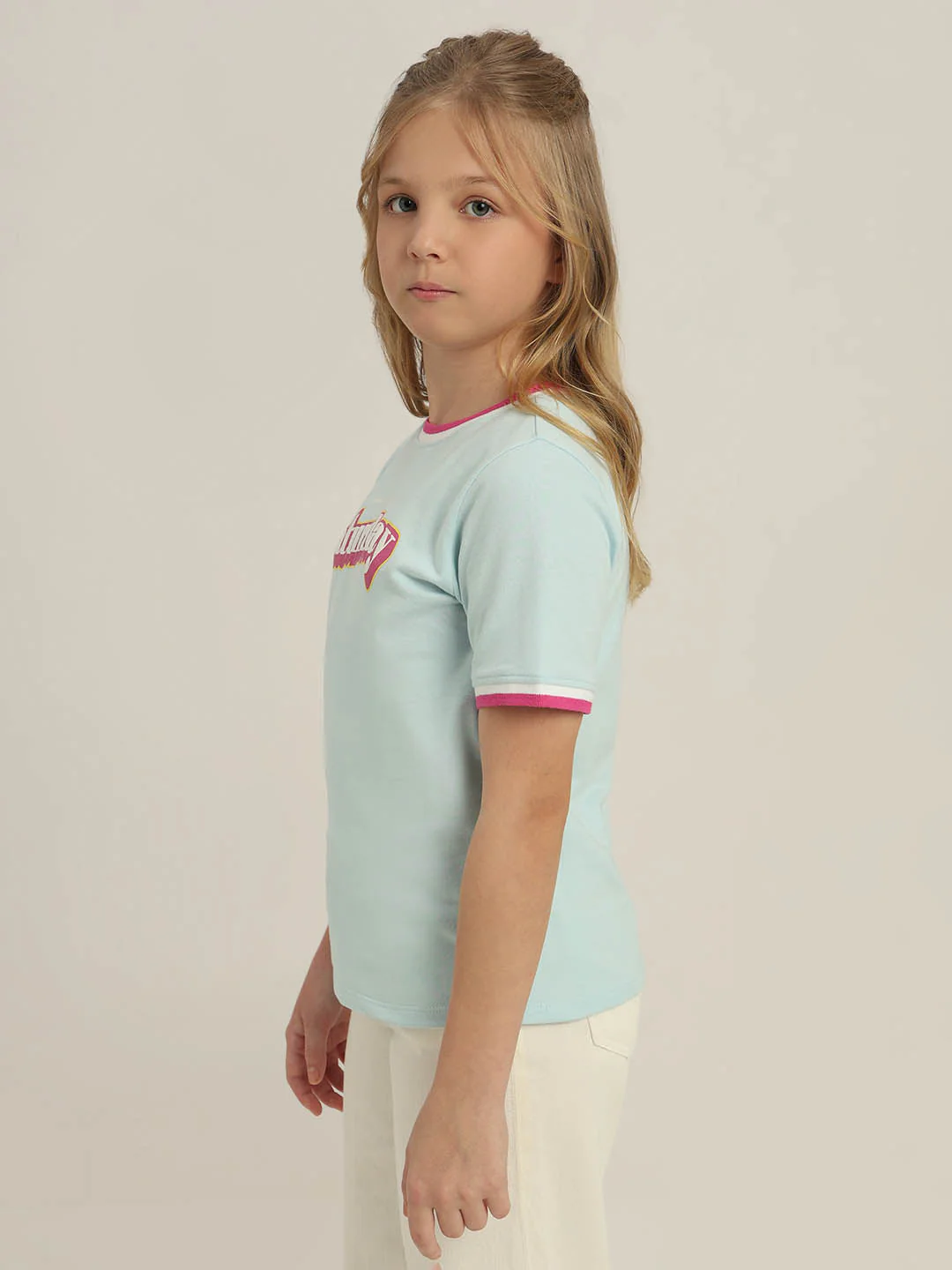 GIRLS Sky Blue Printed T-shirt - Image 3