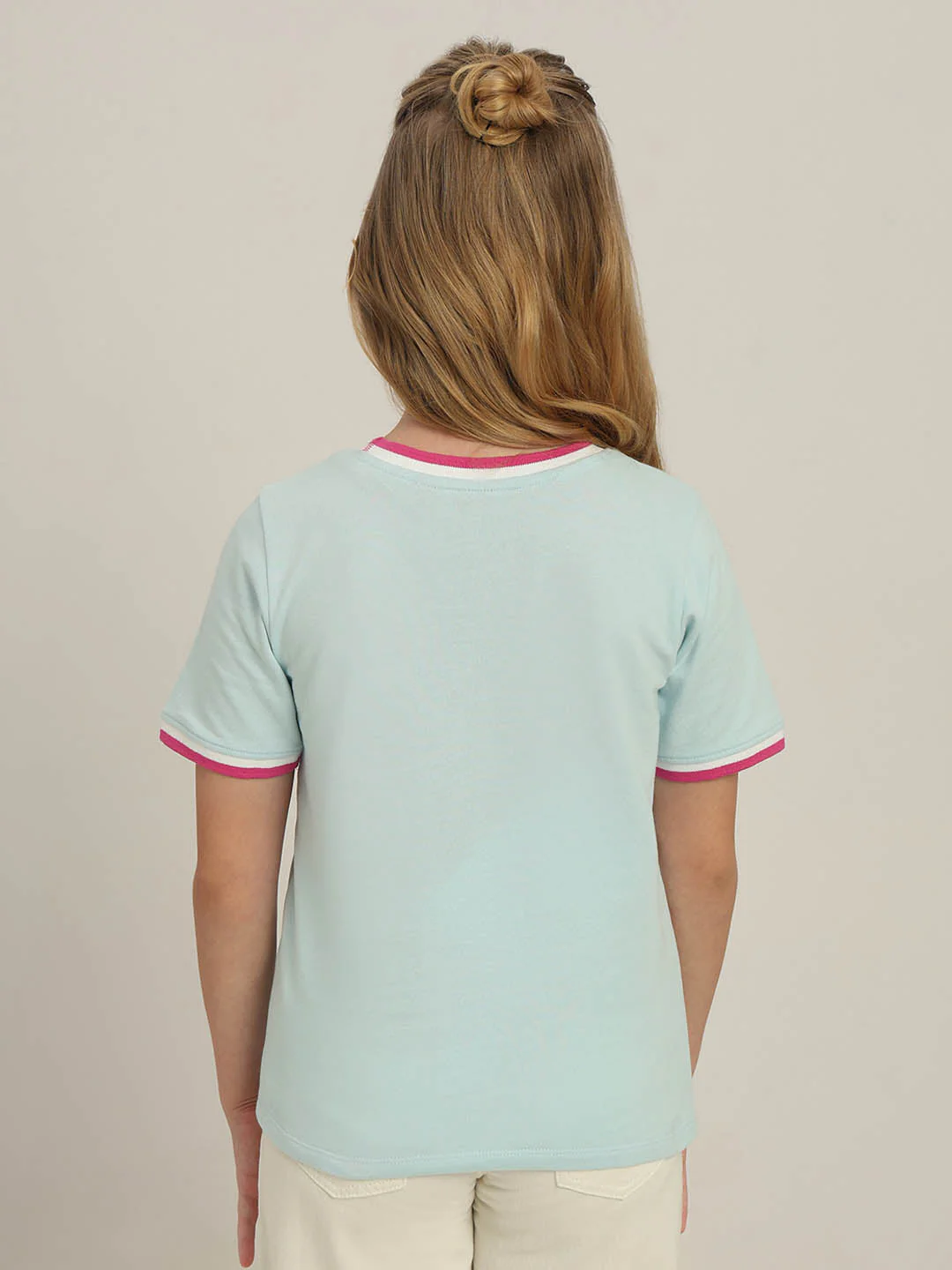 GIRLS Sky Blue Printed T-shirt - Image 4