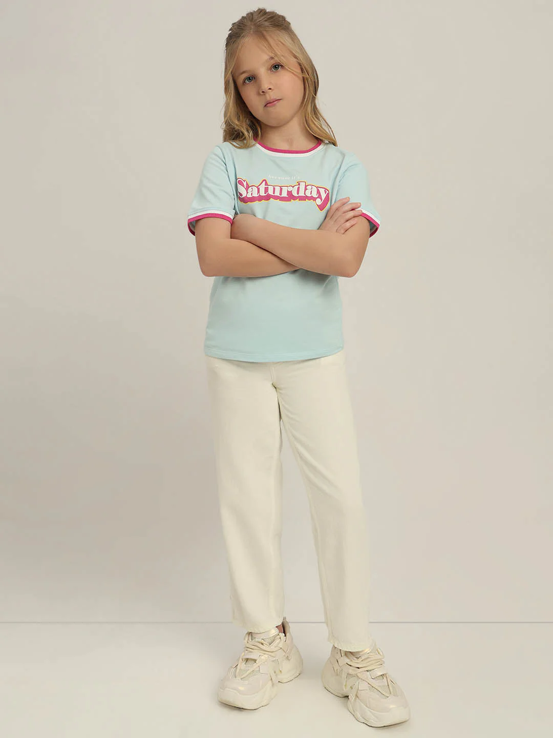 GIRLS Sky Blue Printed T-shirt - Image 5