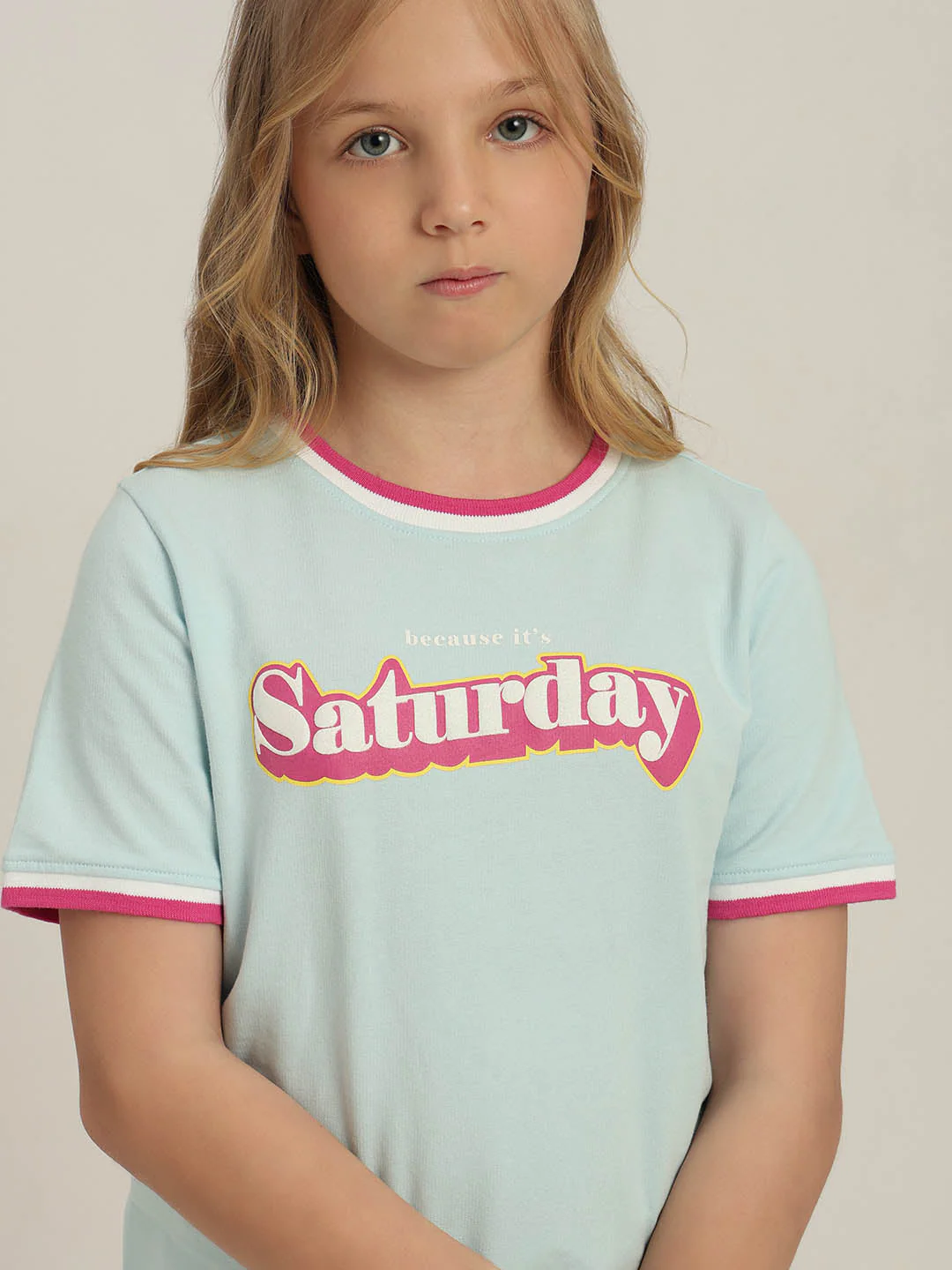 GIRLS Sky Blue Printed T-shirt - Image 6