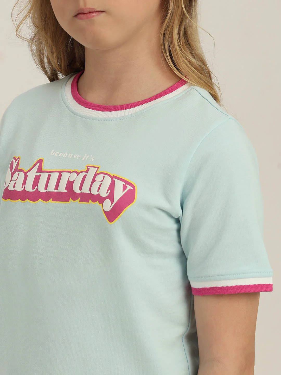 GIRLS Sky Blue Printed T-shirt - Image 8