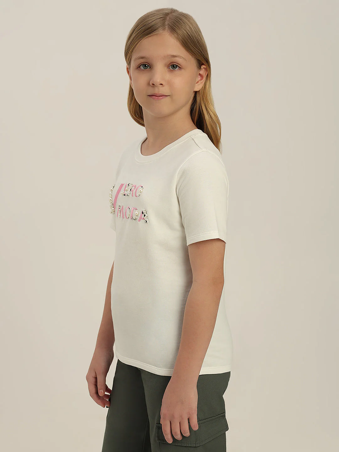 GIRLS White Embellished Logo T-shirt - Image 3