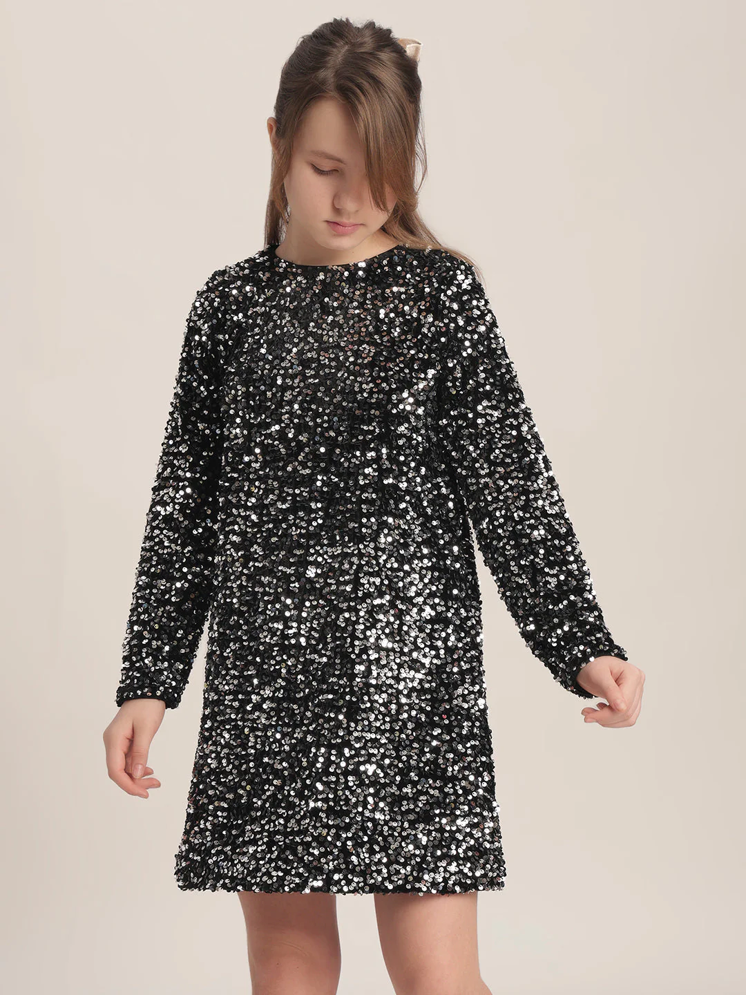 Girls Black Sequin Mini Skirt - Image 2