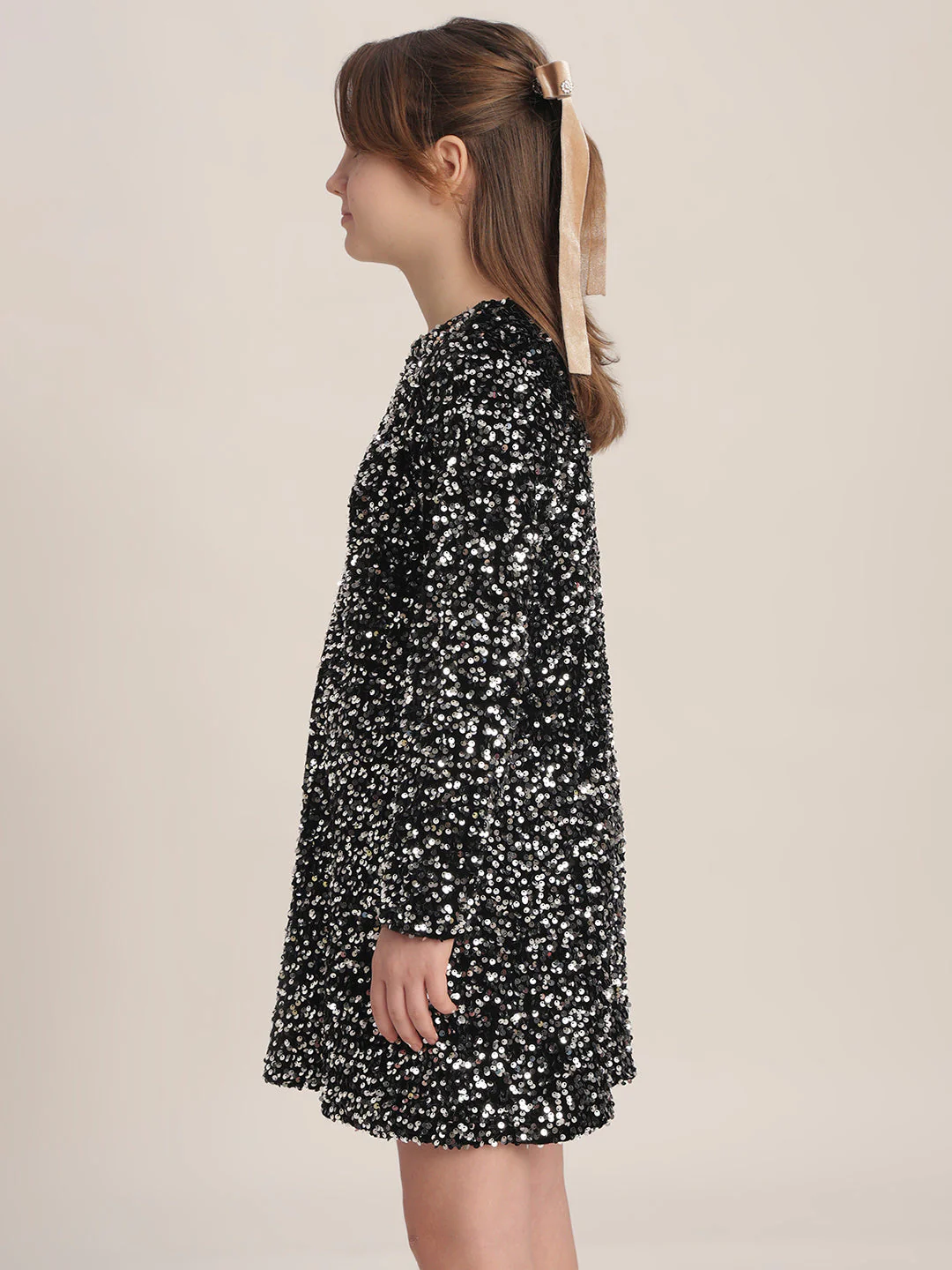 Girls Black Sequin Mini Skirt - Image 3