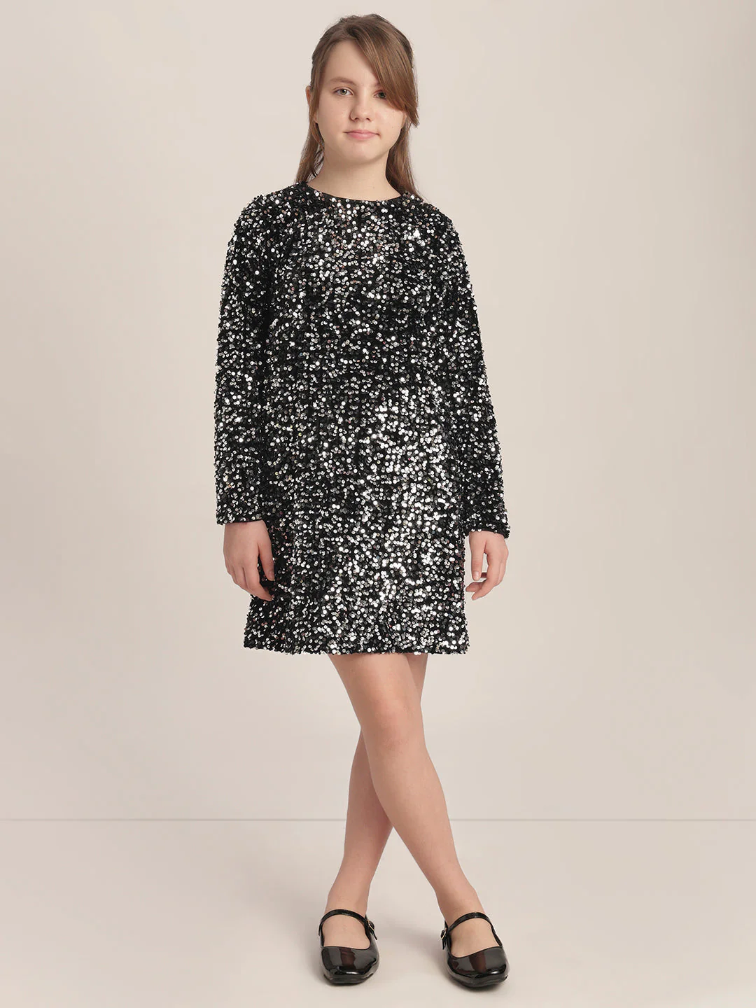 Girls Black Sequin Mini Skirt - Image 5
