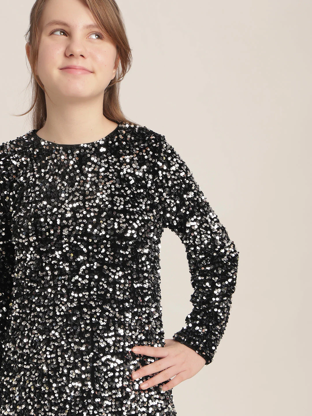 Girls Black Sequin Mini Skirt - Image 6