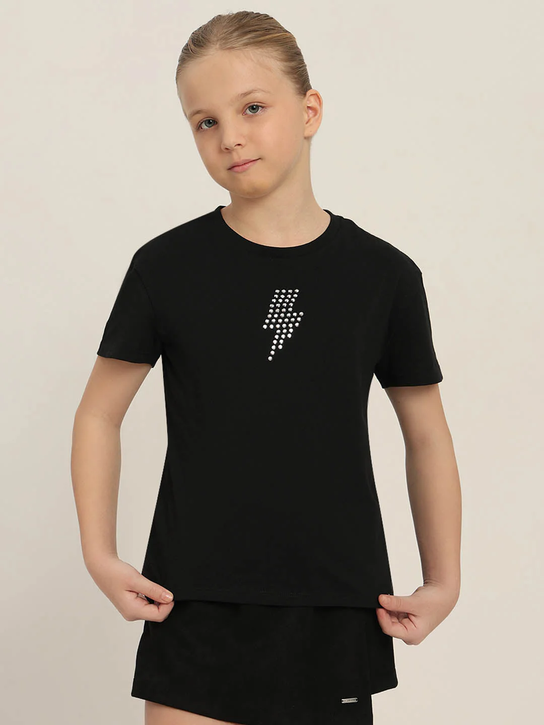 GIRLS Black Embellished T-shirt - Image 2