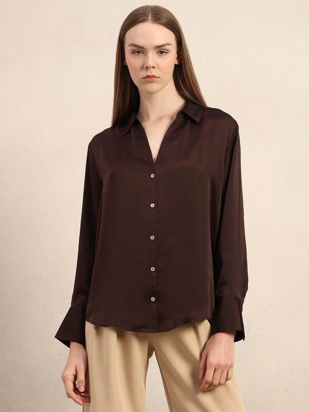 Brown Satin Shirt - Image 2