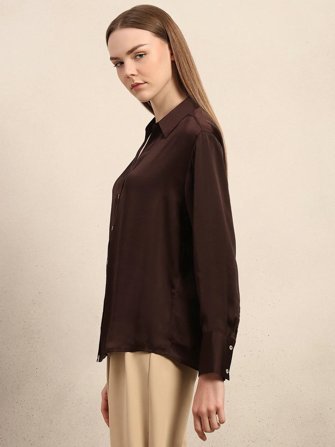 Brown Satin Shirt - Image 3