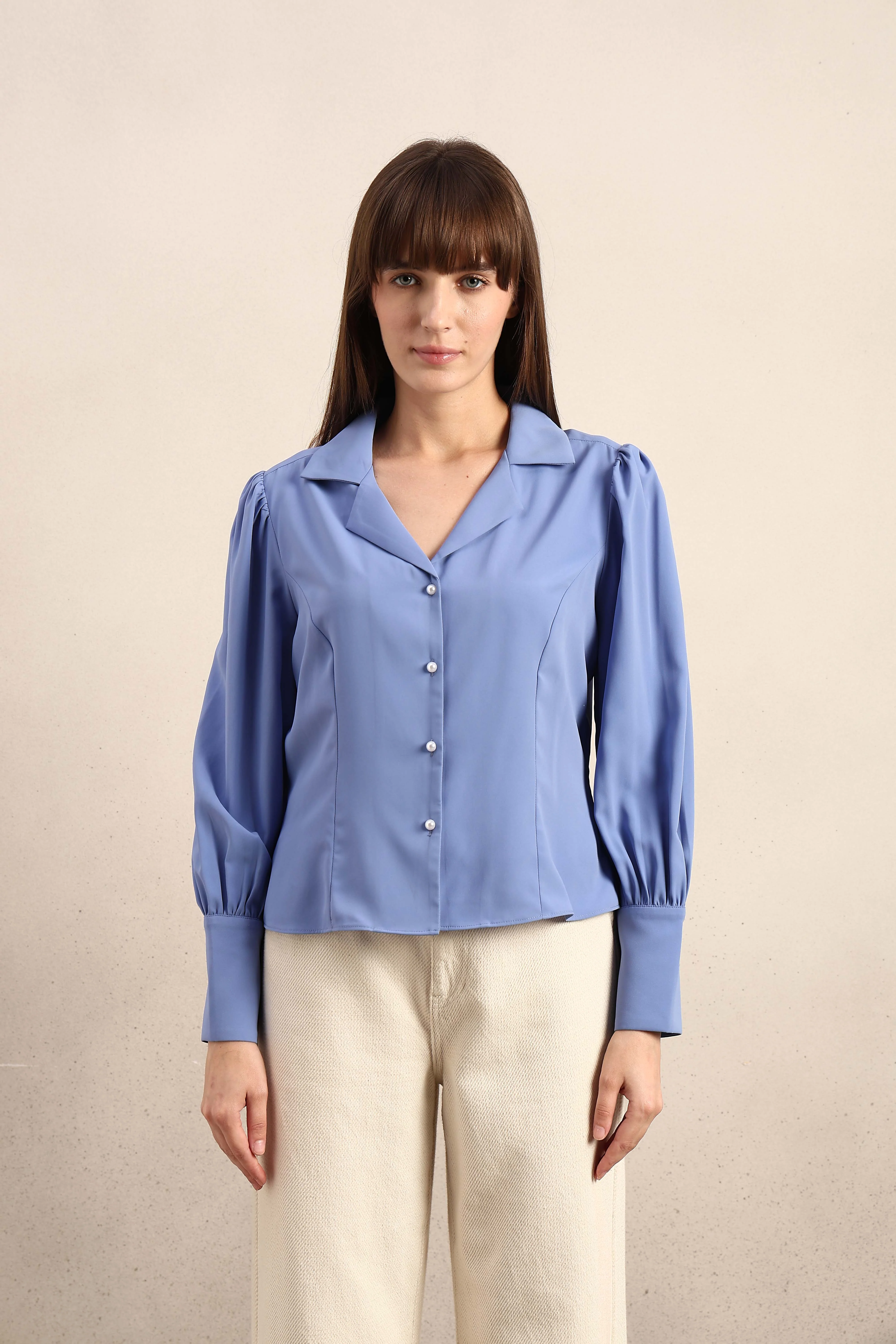 Blue Cuff Sleeves Shirt - Image 9