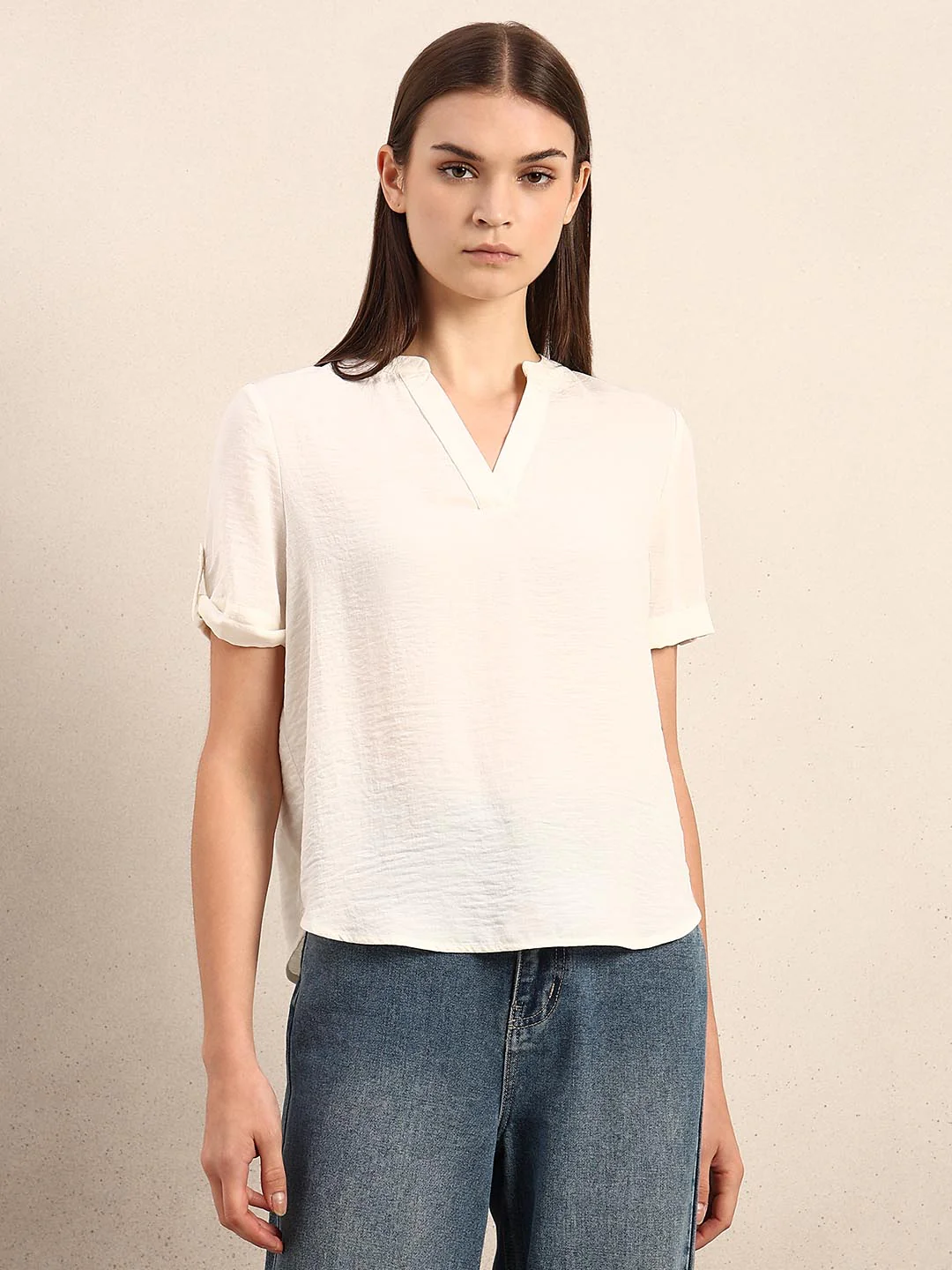 White V-Neck Short Sleeves Top - Image 2