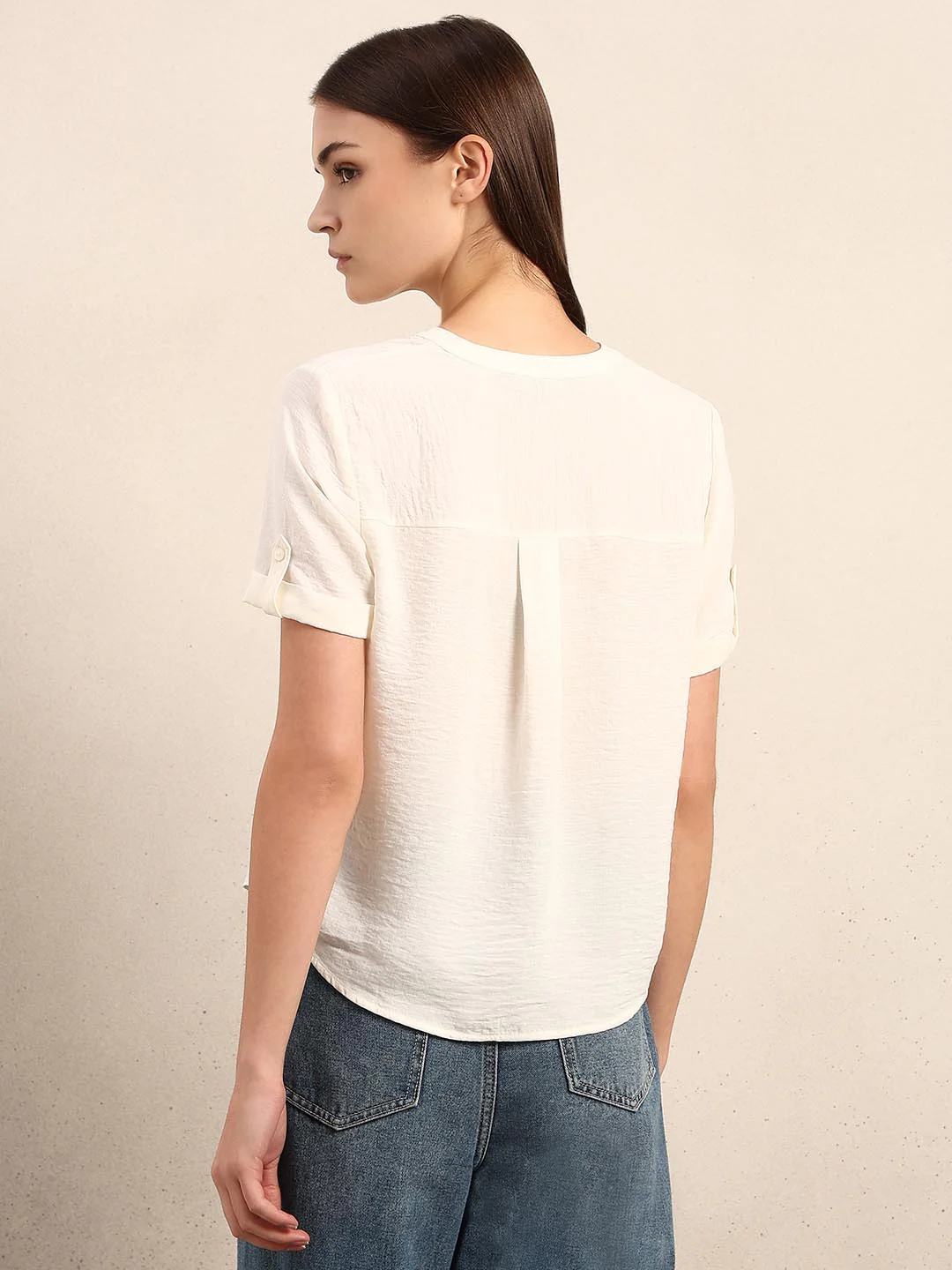 White V-Neck Short Sleeves Top - Image 4