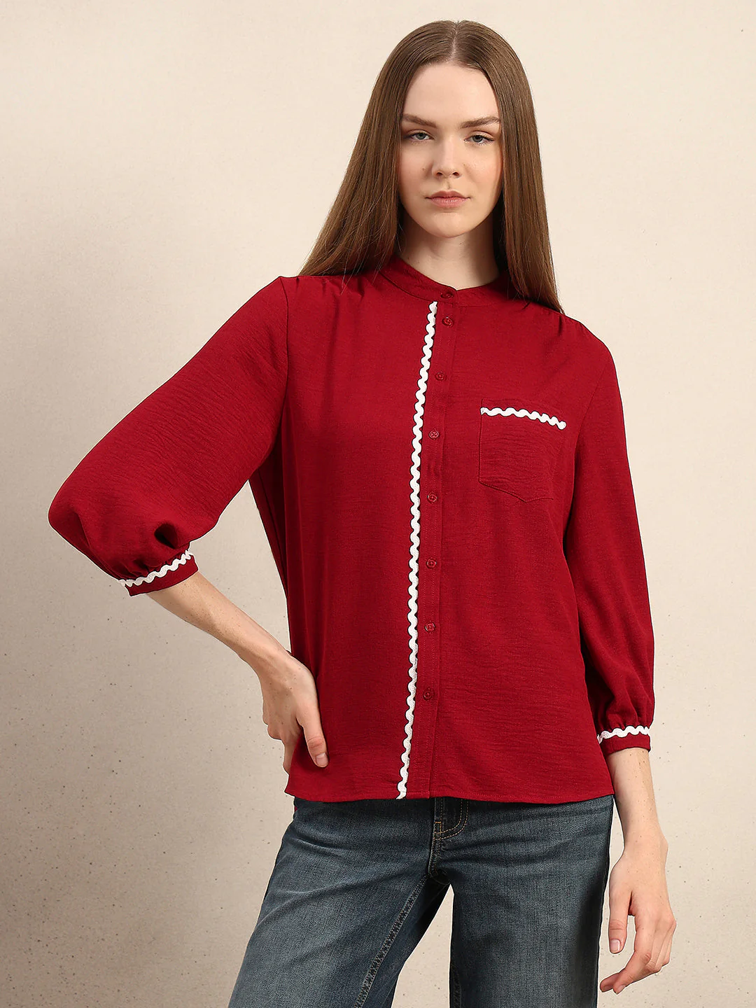 Mandarin Collar Cotton Shirt - Image 2