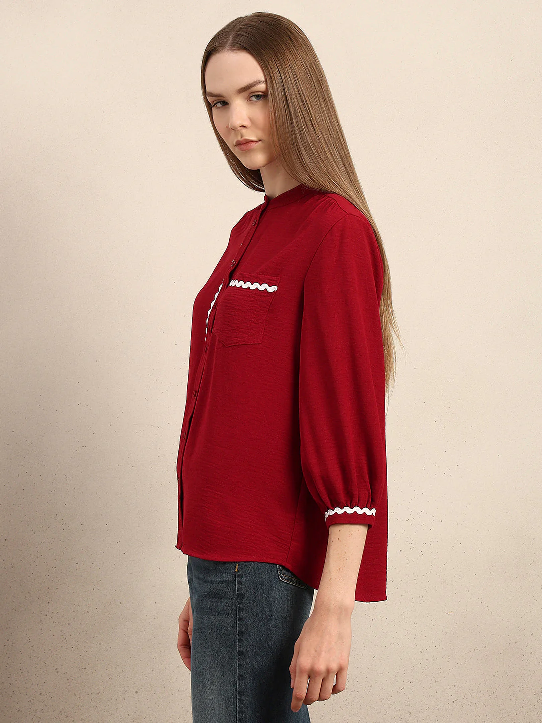 Mandarin Collar Cotton Shirt - Image 3