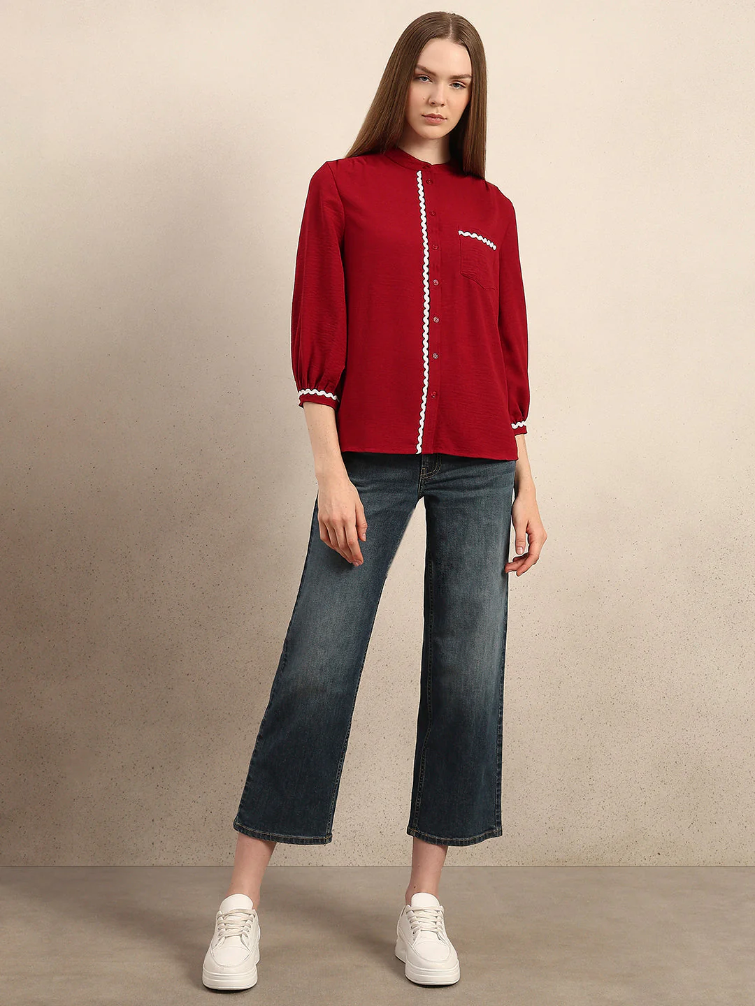 Mandarin Collar Cotton Shirt - Image 5