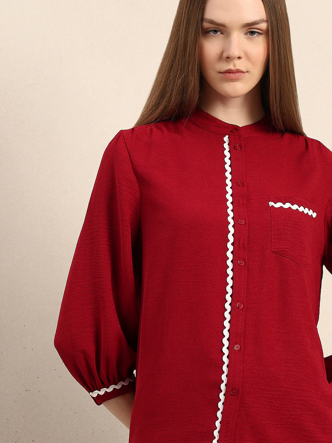 Mandarin Collar Cotton Shirt - Image 6